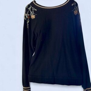 Anthropologie Black Rose + Olive embroidered long sleeve sweater S